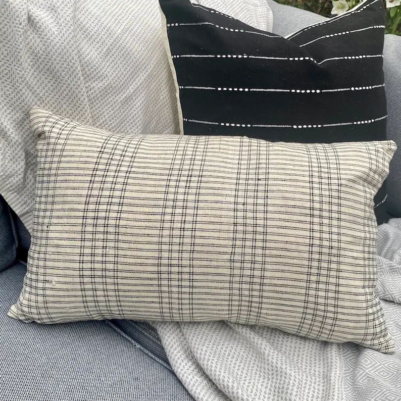 Ela Check Cushion, Checked Pillow, Handmade Indian Pillow, Linen, 50cm 20” or 30x50cm | Etsy (UK)