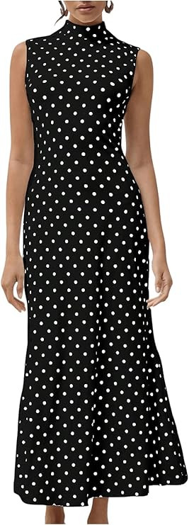 Milumia Women's Polka Dots Maxi Tank Dress Vintage Mock Neck Sleeveless Elegant Long Dresses | Amazon (US)