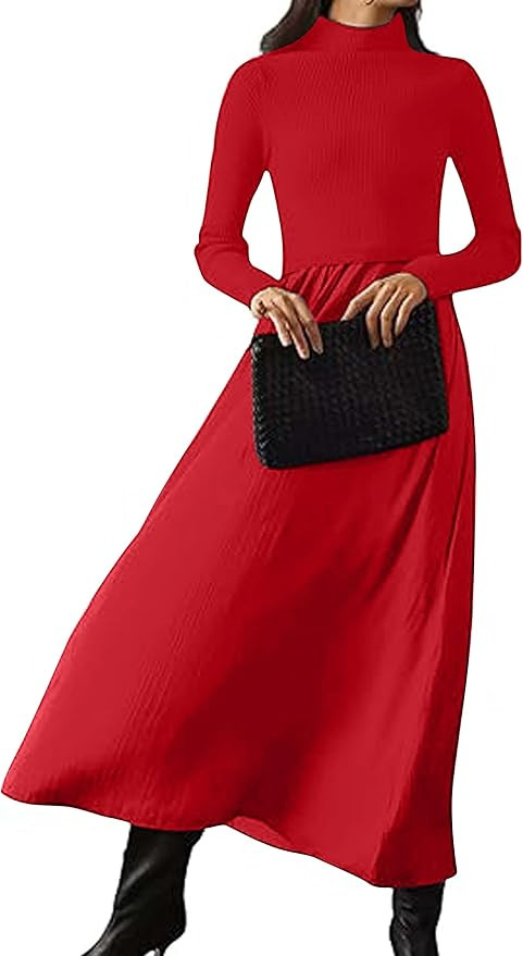 Lauweion Womens Turtleneck Maxi Sweater Dresses Long Sleeve Knit Pullover Jumper Fall Winter Flow... | Amazon (US)