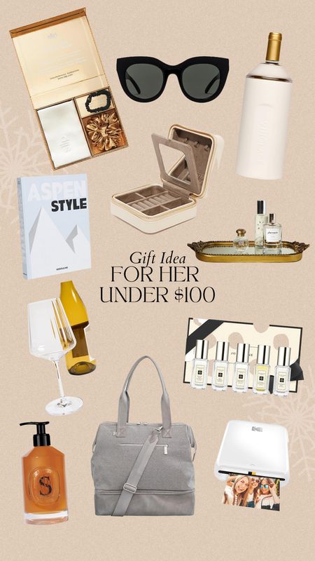 Gift Guide for her under $100
Jewelry case 
anthropologie 
wine glasses
overnight bag
silk pillow case 
jo malone perfume 

#LTKGiftGuide #LTKSeasonal #LTKHoliday
