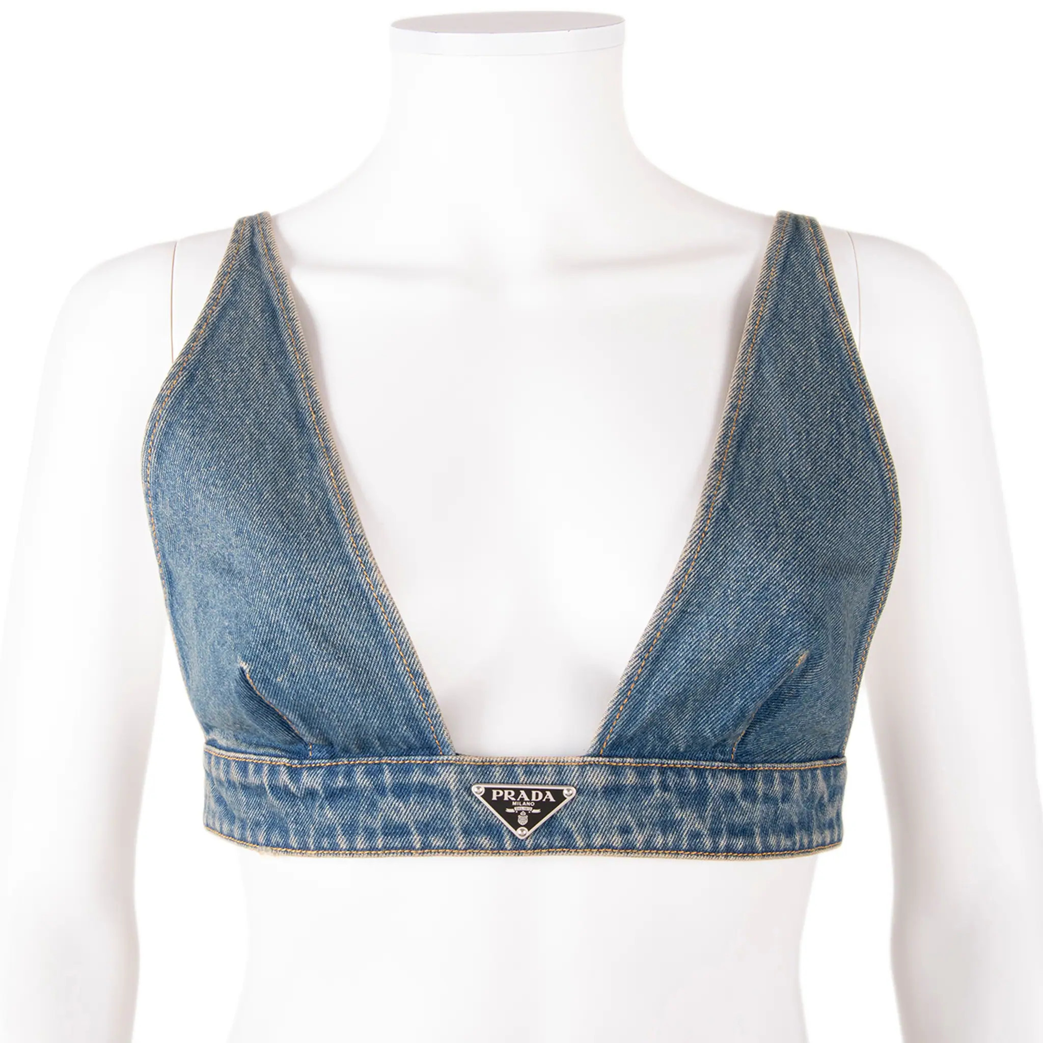 Prada Washed Cotton Denim Bralette | Overstock