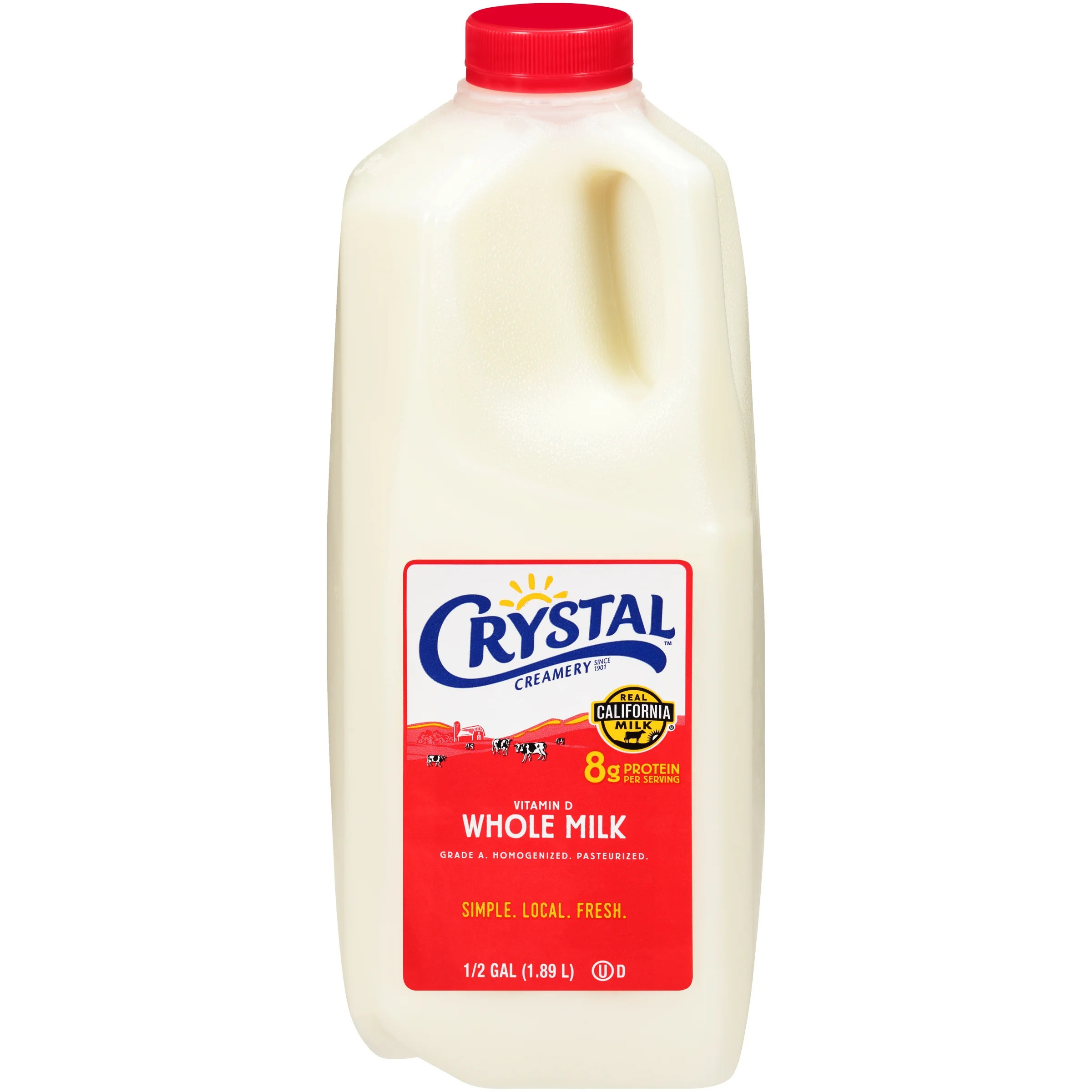 Crystal Creamery™ Real California Milk, Vitamin D Whole Milk, Gluten Free, Half Gallon Plastic ... | Walmart (US)