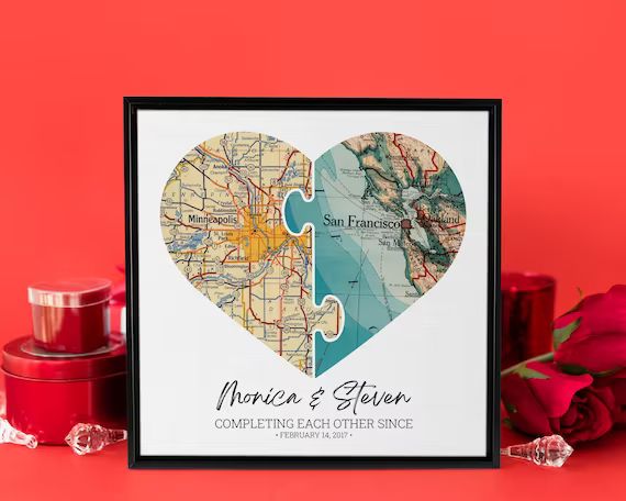 Personalized Heart Map Print on Canvas Valentines Day Gift | Etsy | Etsy (US)