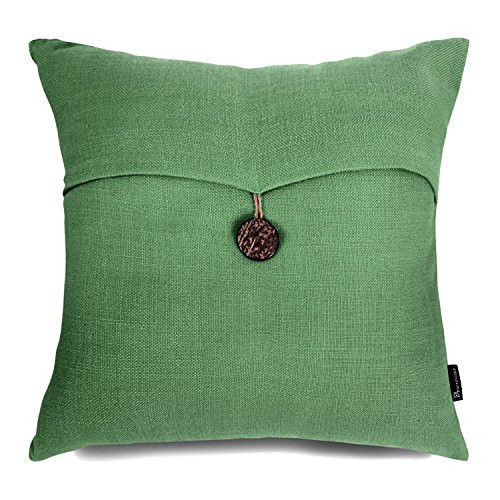 Set of 2 Phantoscope Button Green Linen Decorative Throw Pillow Case Cushion Cover | Amazon (US)