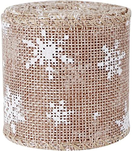 Snowflake Burlap Wired Edge Ribbon Burlap Fabric Craft Ribbon - 2-1/2'' x 5 Yards (Natural) | Amazon (US)