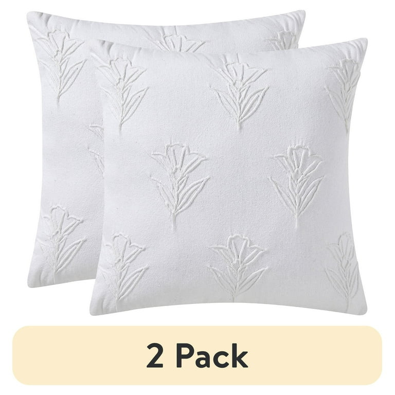 (2 pack) Beautiful Floral Pleated Cotton Decorative Pillow by Drew Barrymore, 20" x 20", White | Walmart (US)