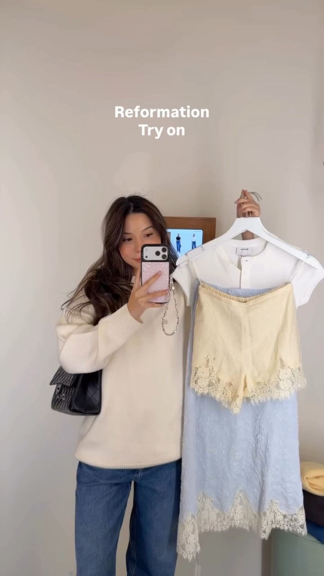 @reformation spring try on! The way I need every piece in this collection esp the lace skirt 🩵

#reformation #springfashion #springtrends #springoutfits #tryonhaul reformation fern shorts, lace shorts, Cary jeans, reformation spring 2026