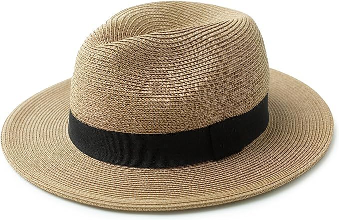Joywant Womens Straw Fedora Beach Sun Hat, Packable Wide Brim Panama Hat for Women UV UPF50+ Summ... | Amazon (US)