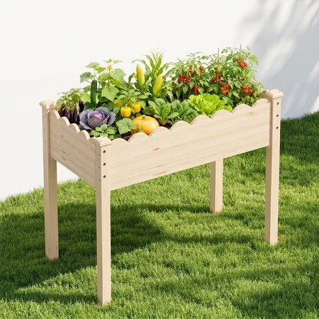 34" (2.8 ft) Wooden Raised Garden Bed with Legs, 34"L X 18"W X 30"H, Elevated Reinforced Large Planter Box for Vegetable Flower Herb Outdoors, Wood | Walmart (US)