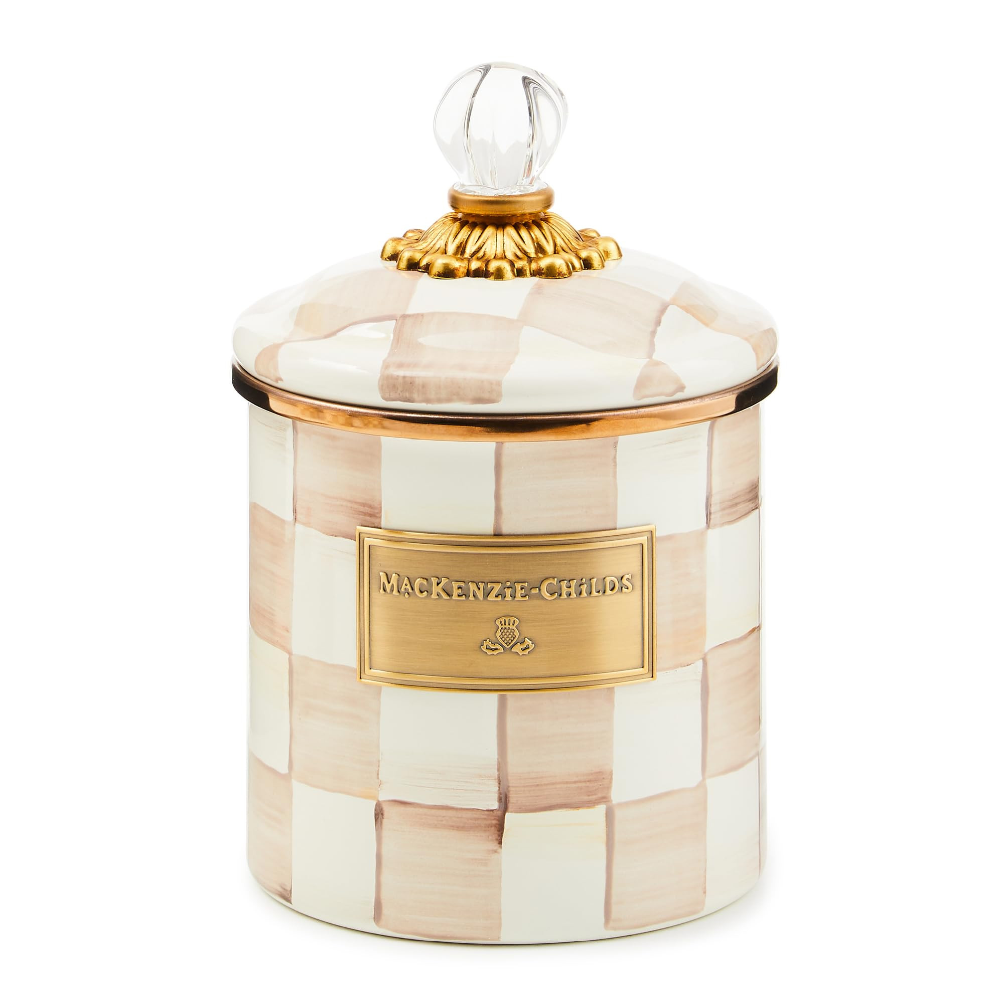 MACKENZIE-CHILDS Small Enamel Canister, Kitchen Storage Container with Lid, Brown-and-White Mocha... | Amazon (US)