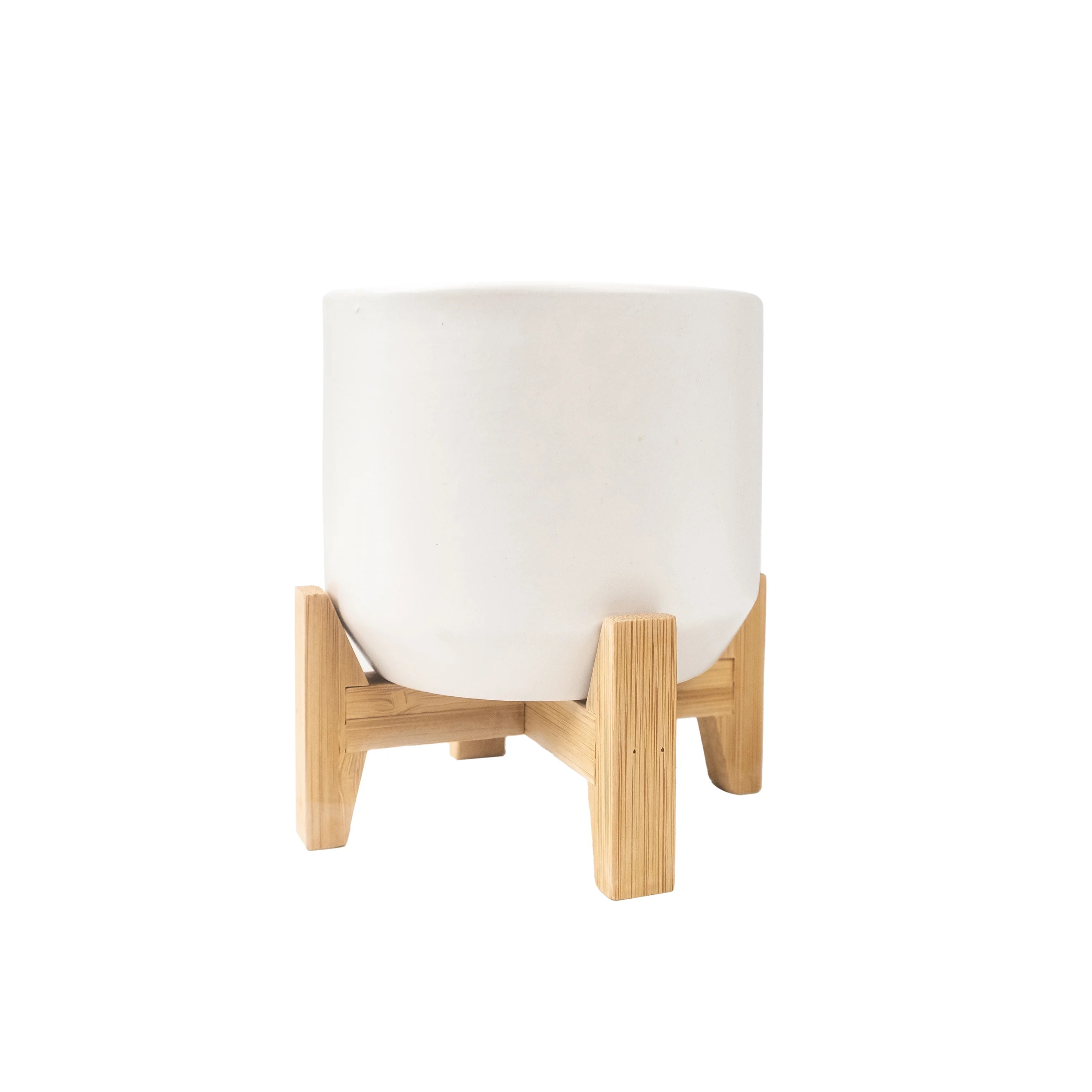 Mainstays 4IN White Ceramic Planter with Bamboo Stand - Walmart.com | Walmart (US)