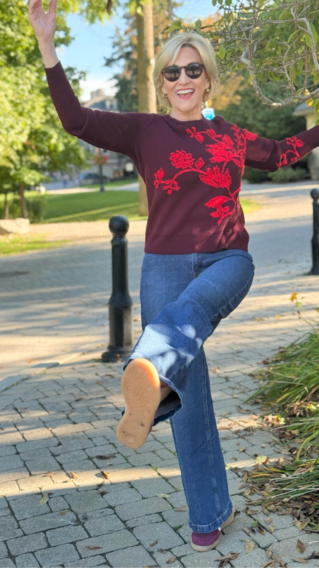This outfit feels like cozy with a little personality ❤️
I’m loving how this burgundy sweater with the red floral detail from Talbots adds warmth and interest without feeling overdone. Paired with wide-leg denim from Gap and finished off with retro sneakers, it’s that perfect mix of classic, comfortable, and just a bit playful. 

#LTKootd #LTKSeasonal #LTKOver40