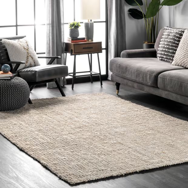 Off White Handwoven Jute Ribbed Solid 6' x 9' Area Rug | Rugs USA