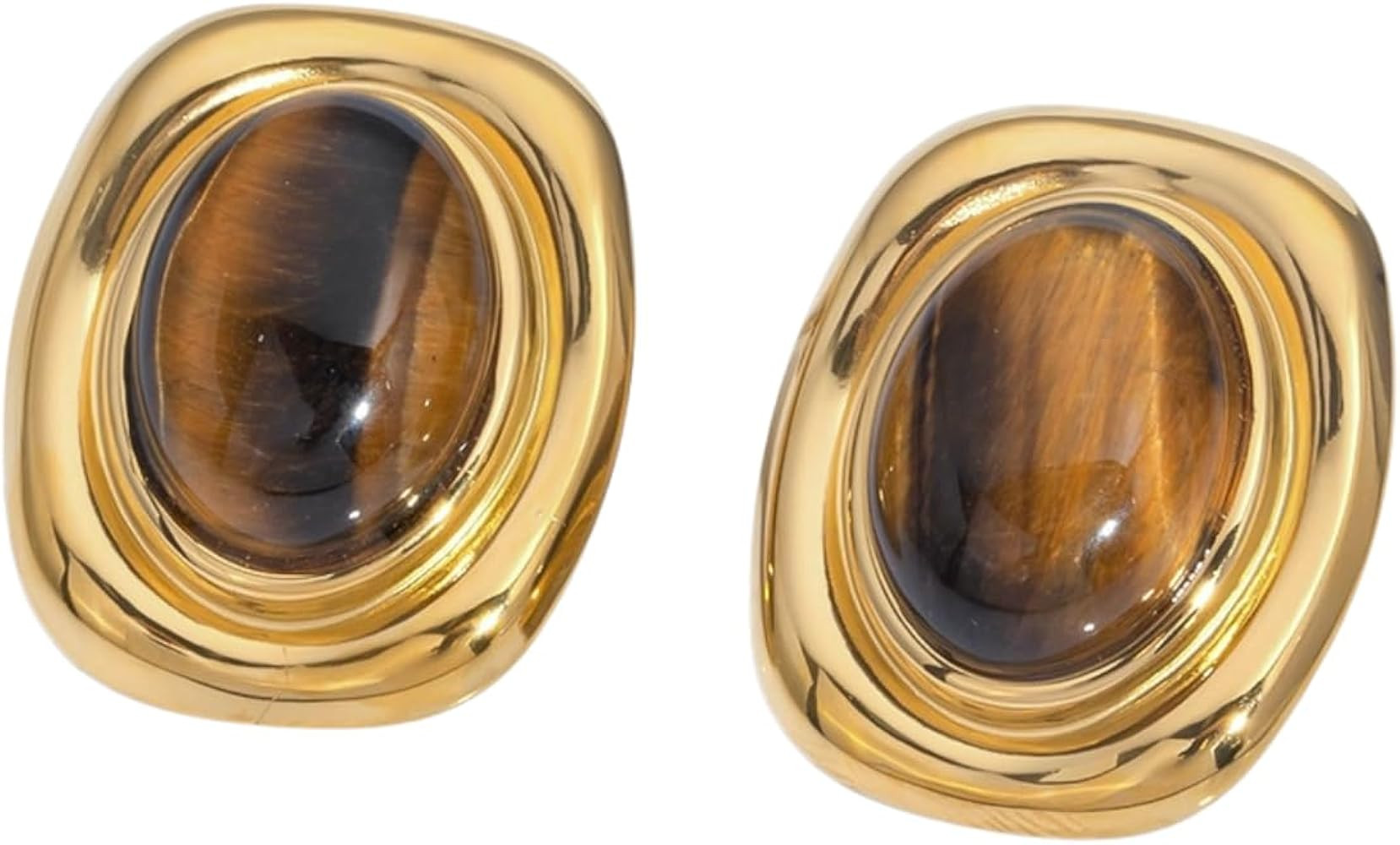Brown Sienna Stone Gold Statement Earrings | Amazon (US)