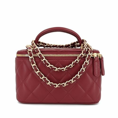 M-ioi-M Soft Lambskin Small Purse Genuine Leather Mini Crossbody Bag for Women with Gold Chain Strap, Quilted Top-Handle Shoulder Handbag, Classy Designer Dressy Evening Purse, Vanity Case Bag(Maroon) | Amazon (US)