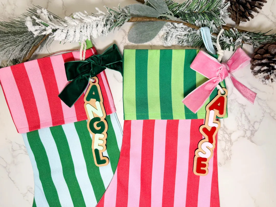 STOCKING NAME TAGS - Whimsical Holiday Christmas Custom Personalized Stacked Name Ornament - Etsy | Etsy (US)