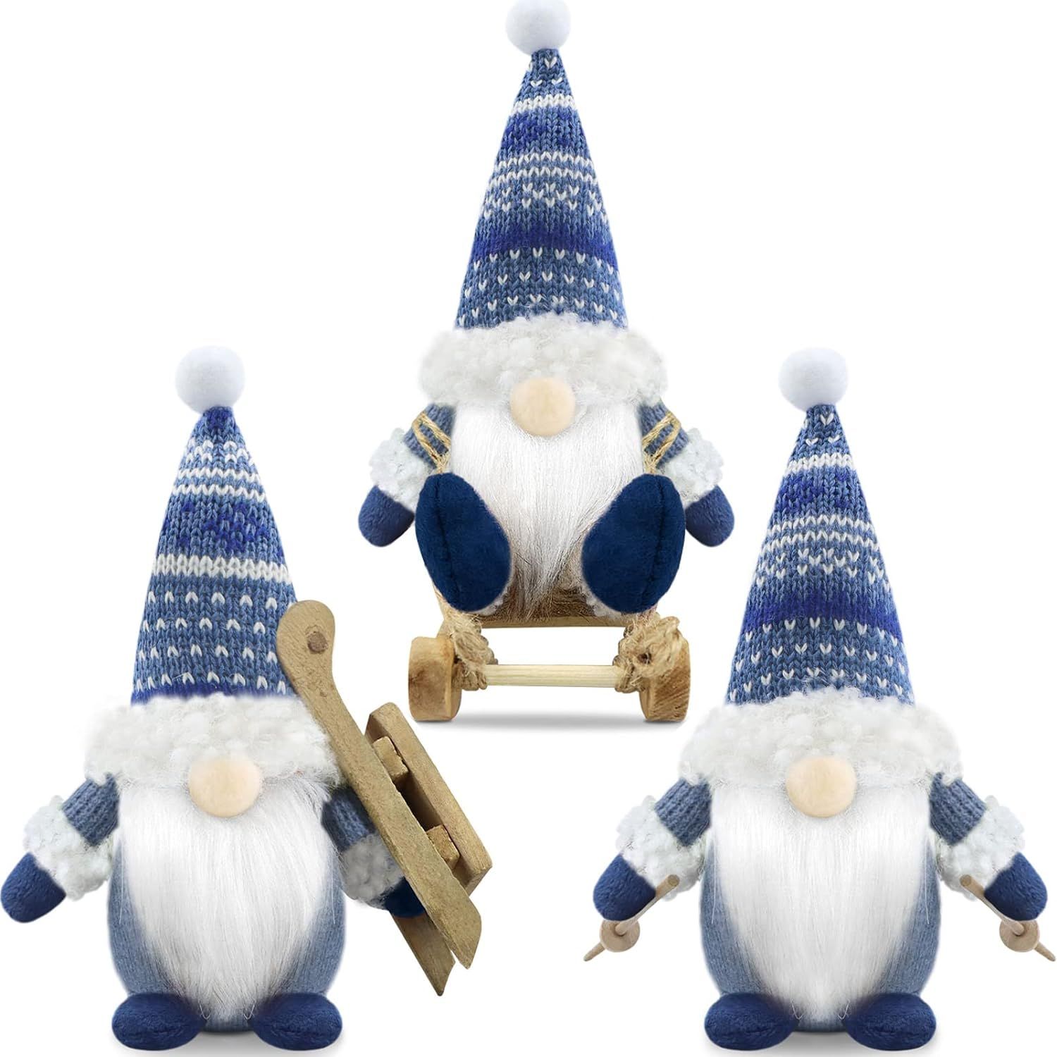 Gehydy Christmas Gnomes Decorations Set of 3 Mini Gnome Plush with Sled Handmade Scandinavian Tom... | Amazon (US)
