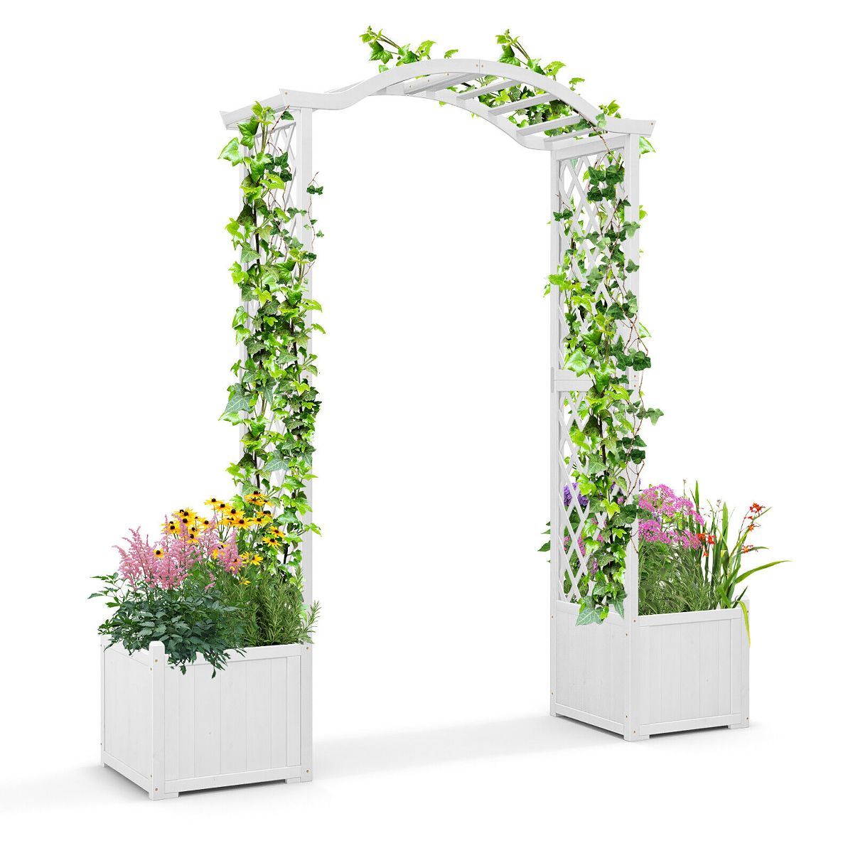 Tangkula Garden Arbor with Planter Wooden Planter Arch with Trellis | Target