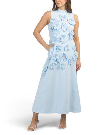 Sleeveless Mock Neck 3d Floral Maxi Dress for Women | Polyester/Spandex/Cotton | Marshalls