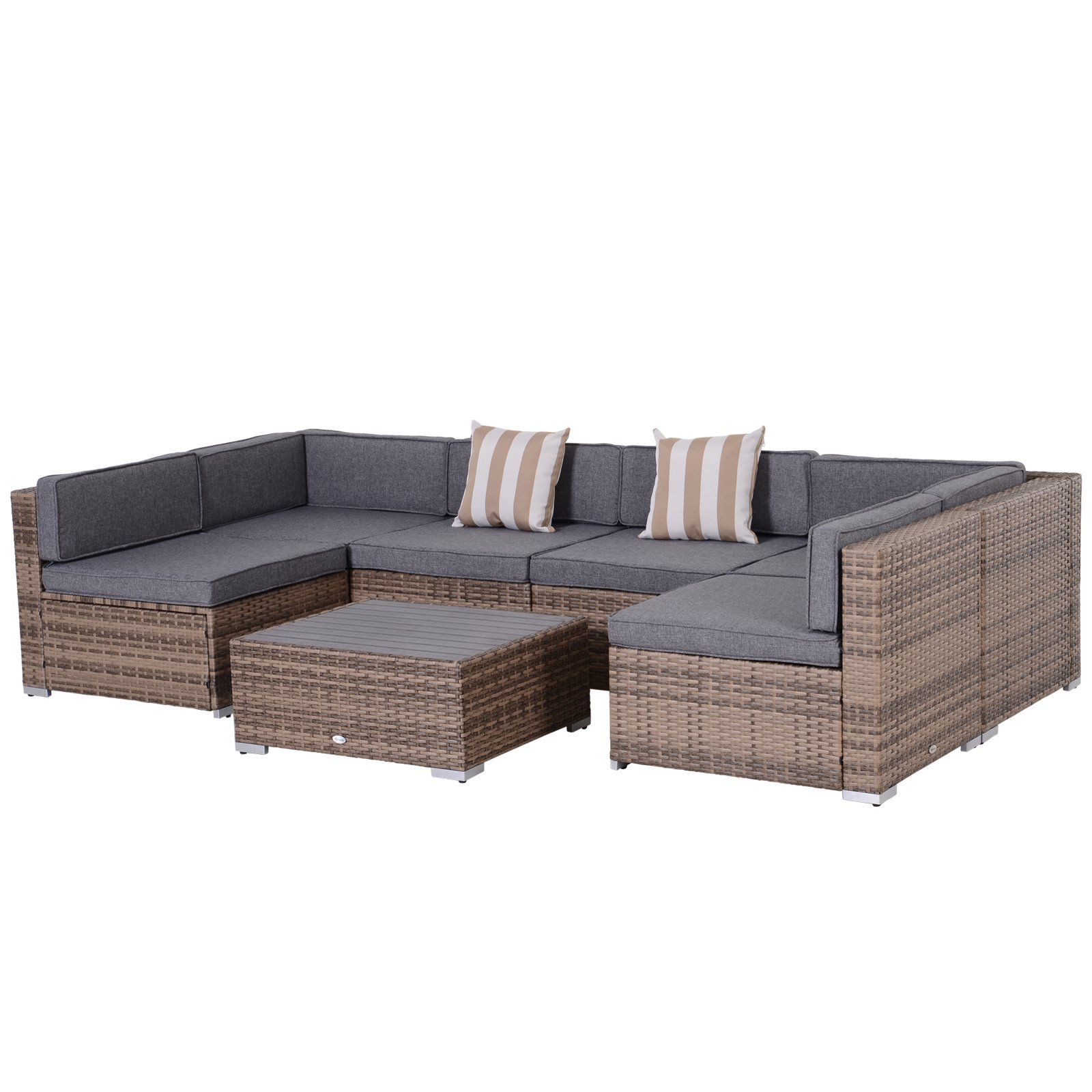 Outsunny 7-Piece Outdoor Wicker Patio Sofa Set, Modern Rattan Conversation Furniture Set with Sla... | Walmart (US)