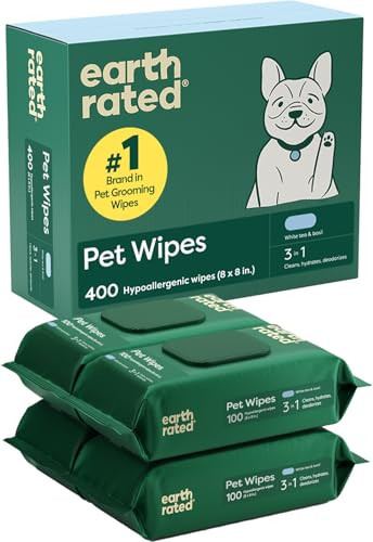 Earth Rated Pet Wipes for Dogs and Cats, Hypoallergenic, 3-in-1 Cleaning, Deodorizing and Hydrating, for Grooming Paws, Body and Butt, New White Tea and Basil Scent, 400 Count | Amazon (US)