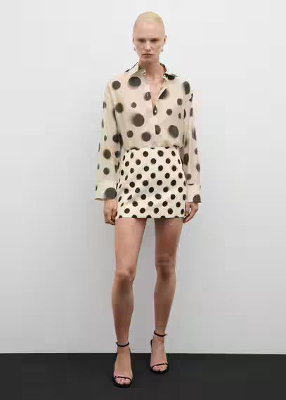Polka-dot satin mini-skirt ecru - Women - 1 - MANGO | Mango (US/MX/AU)