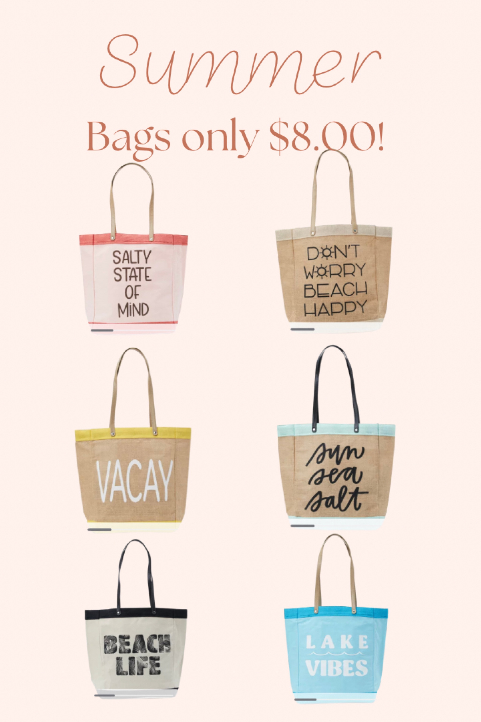 $8.00 Beach/Summer Bags!

Beach bag | pool bag | summer bag | summer tote | straw tote | affordable bags | bag dupes | summer fashion | pool fashion | beach fashion | travel | travel bags | travel looks | vacation style | vacation bag | mom bag | end of the year gifts | Walmart | summer wedding 

#LTKSeasonal #LTKunder50 #LTKitbag #LTKkids #LTKbeauty 

#LTKfamily #LTKtravel #LTKswim
