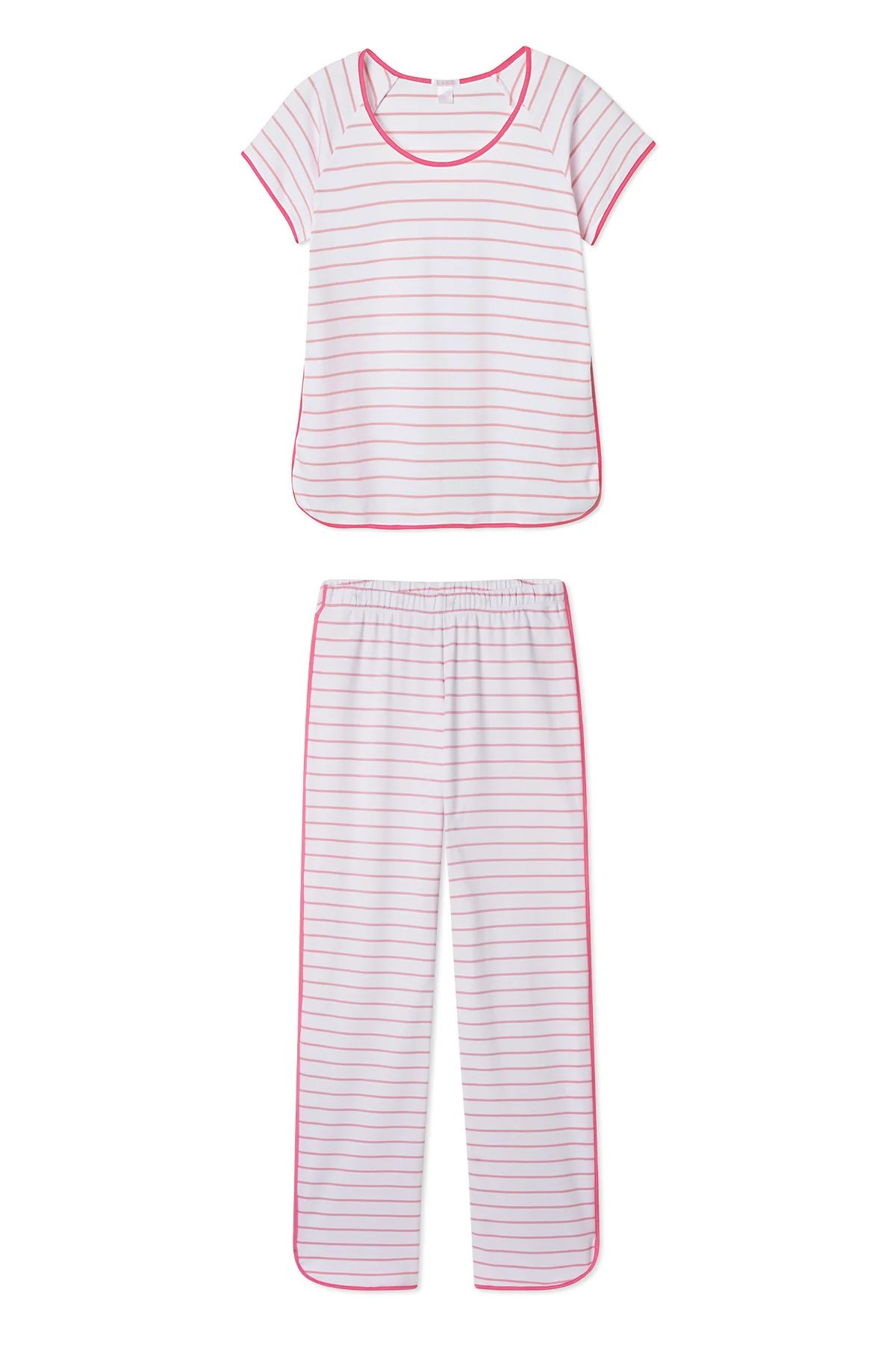 Pima Short-Long Set in Coral Stripe | LAKE Pajamas