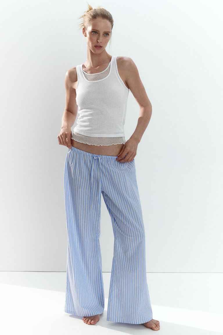 Cotton Pajama Pants - Low waist - Long - Blue/striped - Ladies | H&M US | H&M (US + CA)