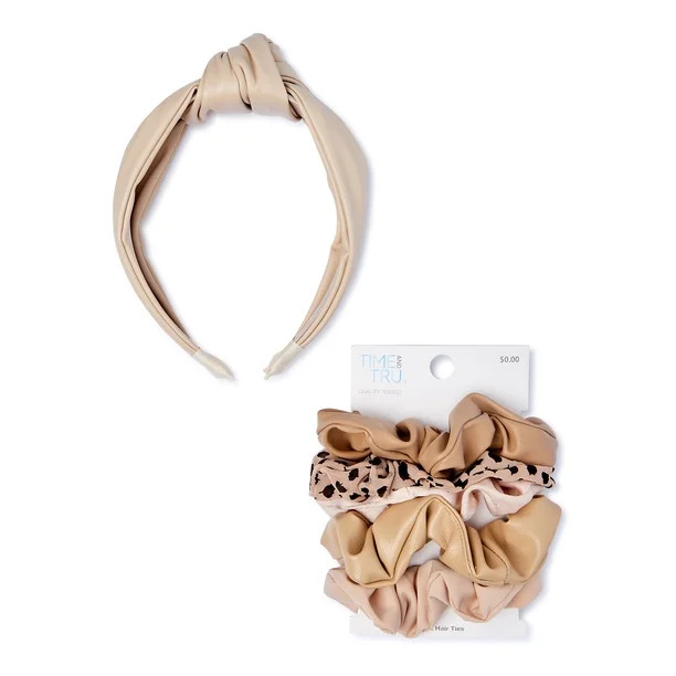 Time & Tru Twisters & Faux Leather Top Knot Headband Set, 6-Piece | Walmart (US)