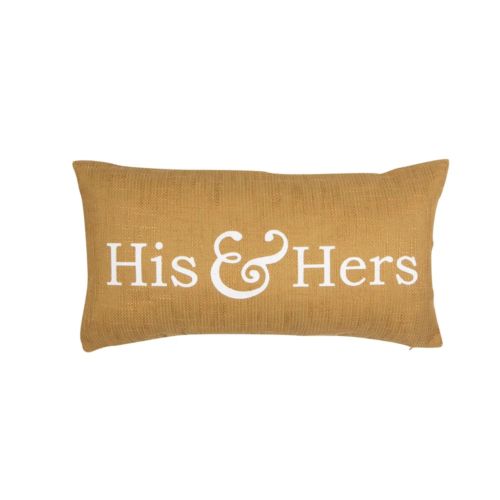 His & Hers Throw Pillow Burlap 14x27 inch | Bed Bath & Beyond