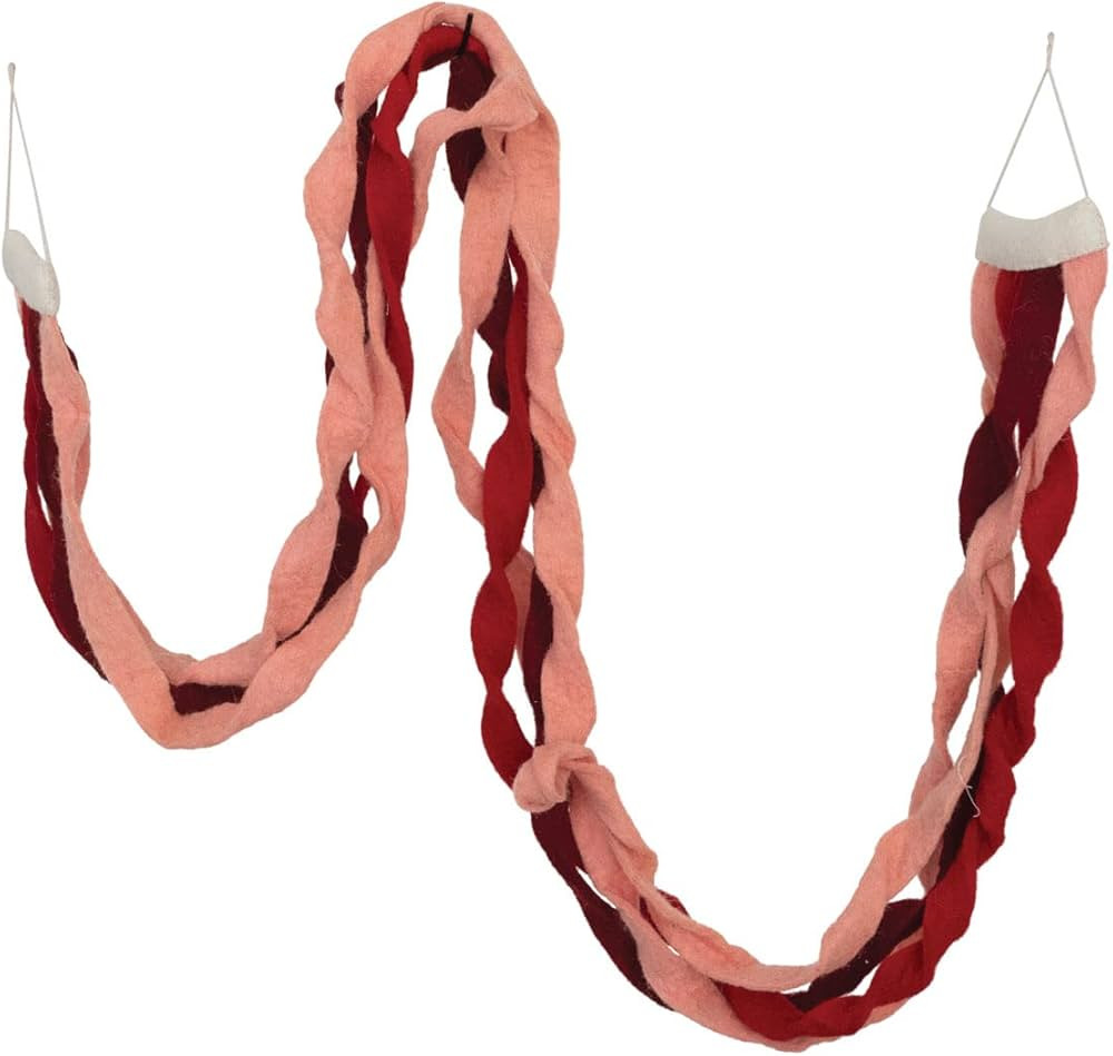 Creative Co-Op Wool Felt Ribbon Garland, Pink and Red | Amazon (US)