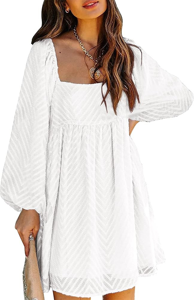 Hotouch Women Square Neck Dress Ruffle Hem Chiffon Flowy Dress Babydoll Dress | Amazon (US)