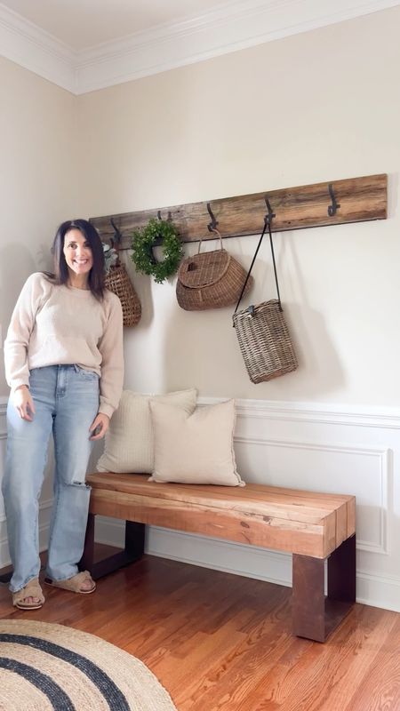 New pieces from Viva Terra transformed my entryway from farmhouse to modern rustic. I added a new wood mirror and coat rack. And swapped the black bench for this beautiful reclaimed wood and metal one. #vivaterra #vivaterrapartner #foyerdecor

#LTKstyletip #LTKSeasonal #LTKhome