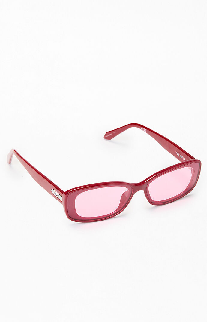 Quay Vibe Check Narrow Rectangle Sunglasses in Rose | PacSun