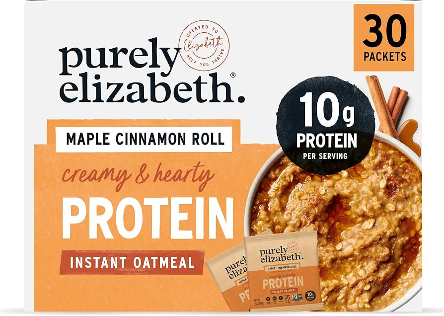 Purely Elizabeth Creamy & Hearty Protein Instant Oatmeal, Maple Cinnamon Roll, Vegan Friendly, Or... | Amazon (US)