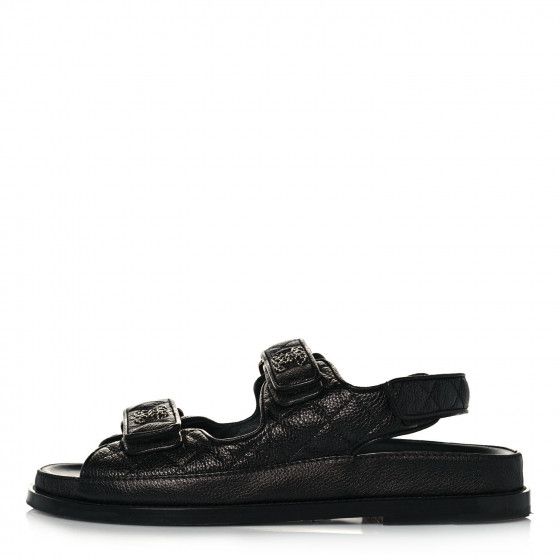 CHANEL Grained Calfskin Velcro Dad Sandals 38 Black | FASHIONPHILE | Fashionphile