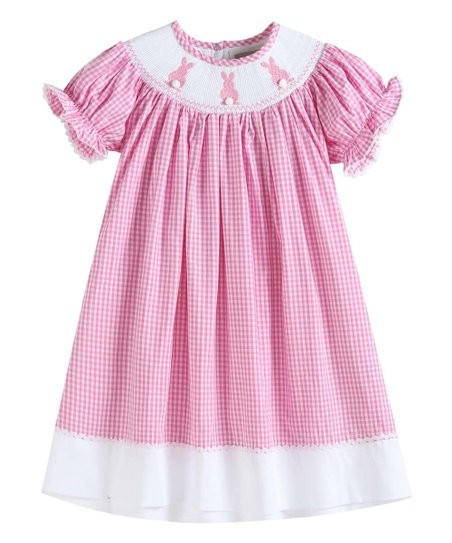 Pink Gingham Easter Bunny Smocked Bishop Dress - Infant & Girls | Zulily