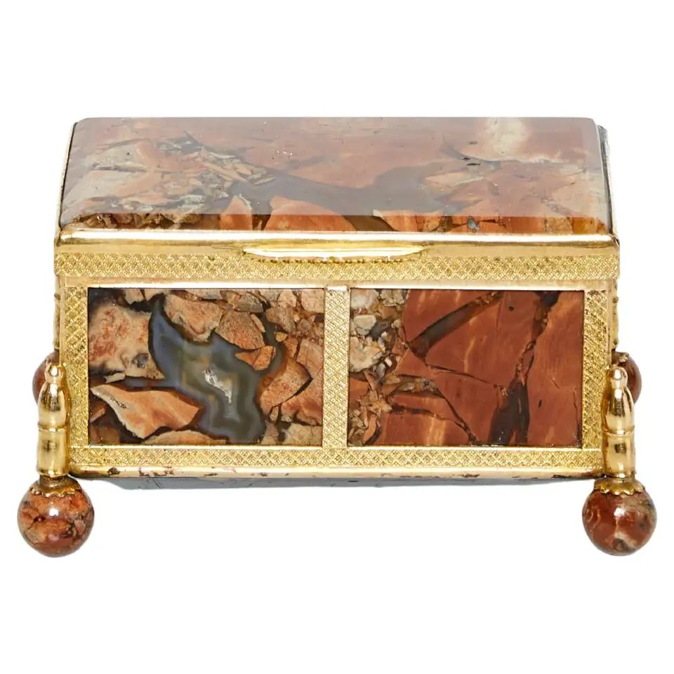 French 19th Century Brass Red Agate Stone Jewellery Box Napoleon III | 1stDibs