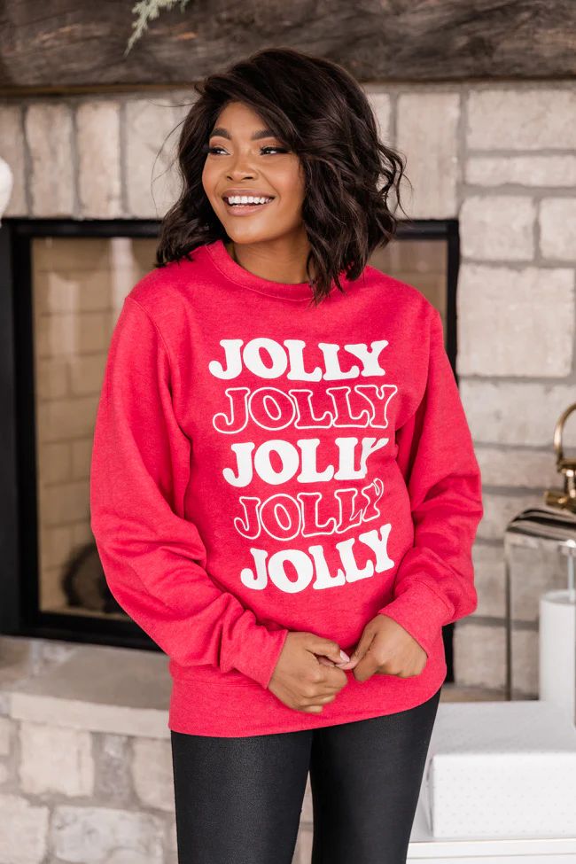 Jolly Multi Graphic Heather Red Sweatshirt | The Pink Lily Boutique