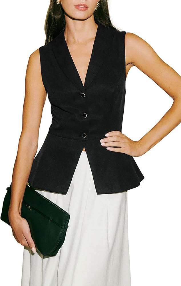 2024 Summer Womens Sleeveless Vest Blazer Lightweight Casual Light Fashion Lapel Button Petite Fi... | Amazon (US)