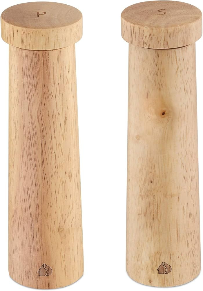 Navaris Salt and Pepper Mill Set - Adjustable Rubber Wood Salt and Pepper Grinders Shakers with C... | Amazon (US)