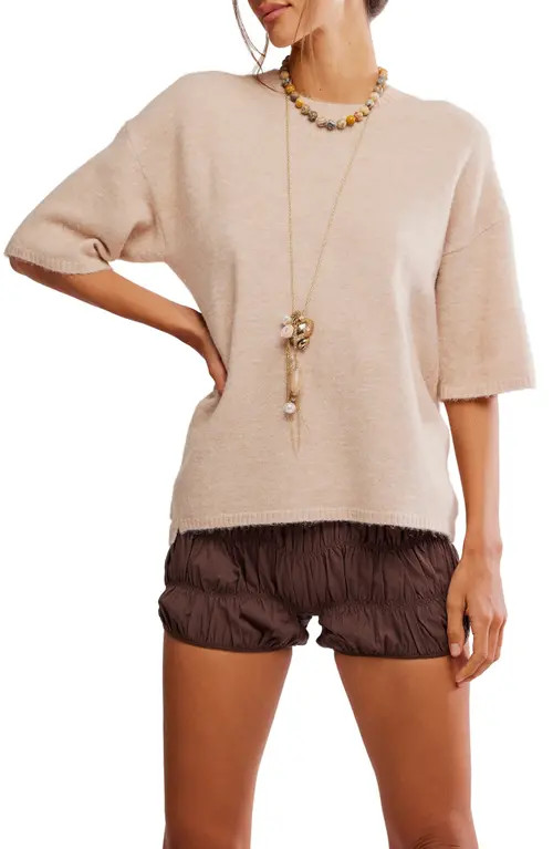 Free People Margot Oversize Short Sleeve Sweater in Pearl Melange at Nordstrom, Size Medium | Nordstrom