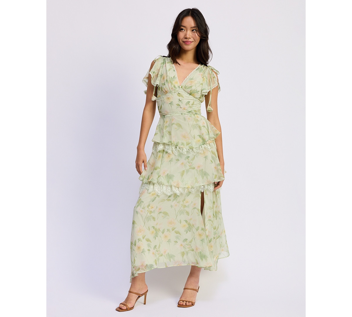 En Saison Women's Paloma V-Neck Maxi Dress - Sage Pink Yellow | Macy's
