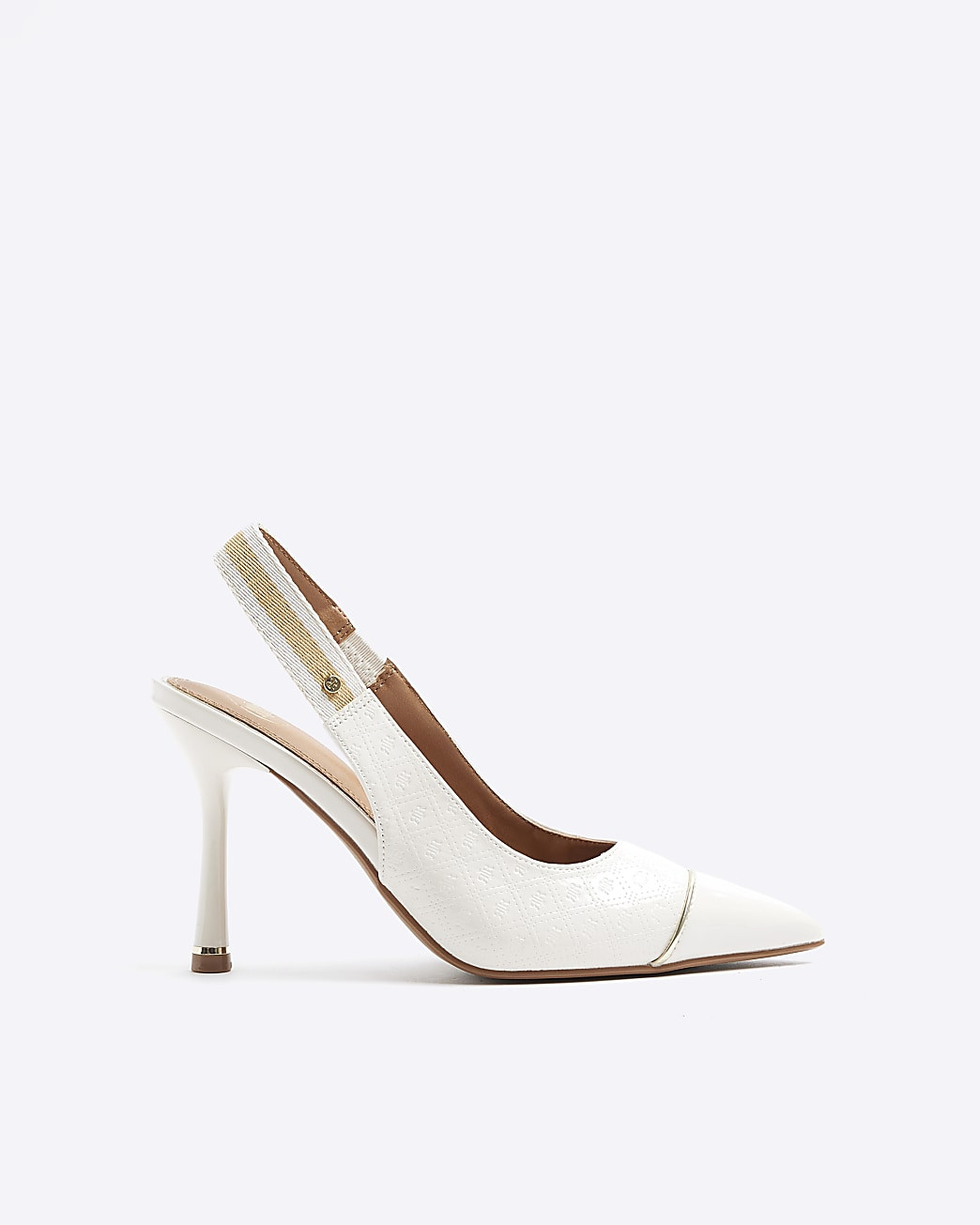 Cream embossed heeled court shoes | River Island (UK & IE)
