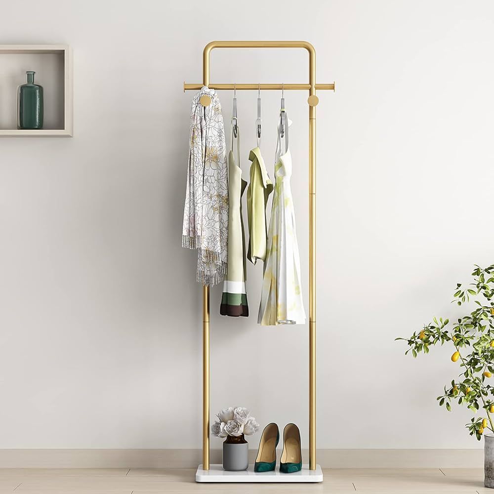 TIEOU Gold Clothes Rack with Shelf, Gold Clothing Racks for Boutiques, Free-Standing Garment Rack... | Amazon (US)