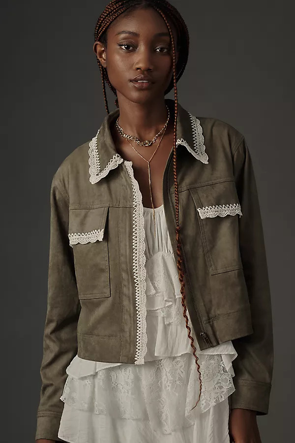 DOLAN Lace-Trim Faux-Suede Jacket | Anthropologie (US)