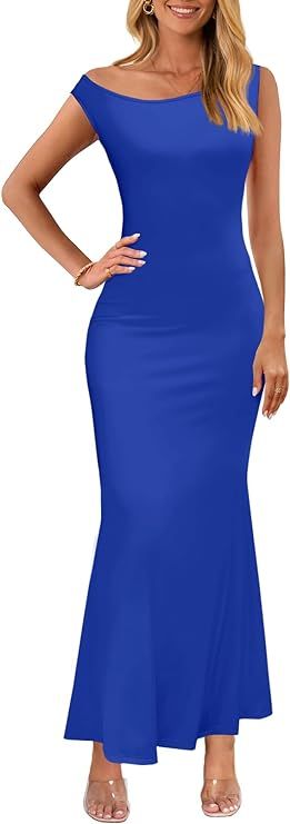 MEROKEETY Women's 2024 Summer Off The Shoulder Dress Casual Bodycon Cocktail Vacation Maxi Dresse... | Amazon (US)