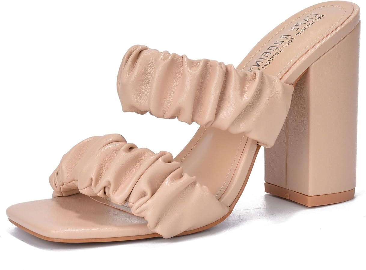 Cape Robbin Women's Chunky High Heels - Strappy Square Open Toe Sandals (RIE Del) | Amazon (US)