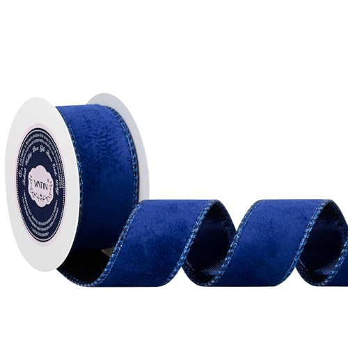 VATIN Blue Velvet Wired Ribbon 1.5" Metallic Blue Velvet Christmas Ribbon for Floral Arrangements Wrapping Gifts Stylish Decor Creation -Continuous 5 Yards | Amazon (US)